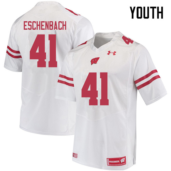 Youth #41 Jack Eschenbach Wisconsin Badgers College Football Jerseys Sale-White - Click Image to Close